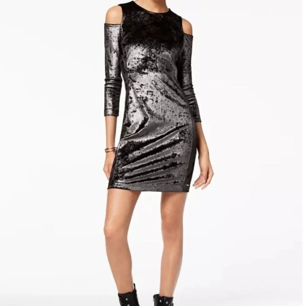 Like New! Armani Exchange Velvet Cold-Shoulder Sheath Dress in Size M
